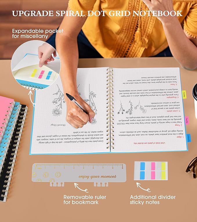 Dotted Notebook, Spiral Notebook Journal 8.5” x 11”, A4 Large Dot Grid Notebooks for Women Men, 100 GSM Dotted Paper, Plastic Hardcover Spiral Bullet Dotted Journals for Work School Sketching, Blue