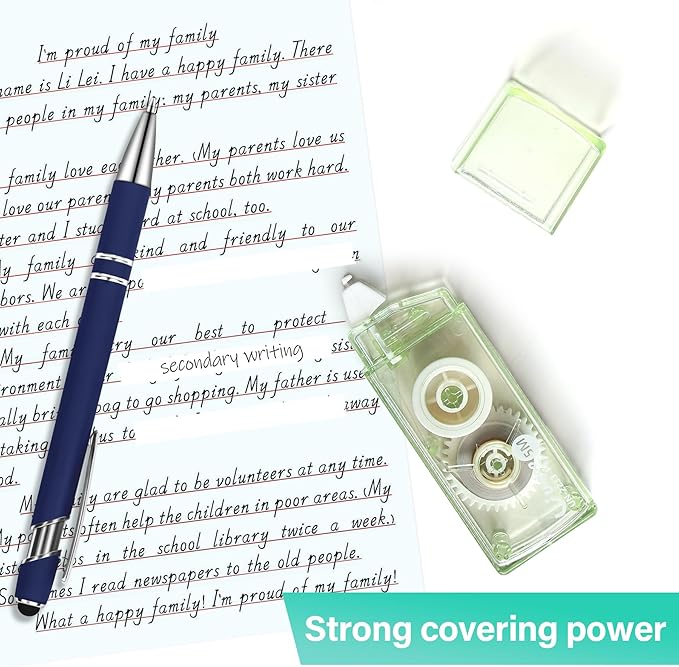 White Correction Tape, Easy To Use Cute Applicator for Instant Corrections, For school, Office Workers (Gradient Green, 5M/196" x 0.2",12pack)