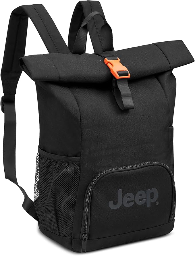 Jeep JS016D Rolltop Travel Backpack, Black, 17" Laptop