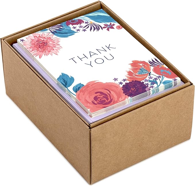 Hallmark Thank You Cards Assortment, Painted Flowers (48 Cards with Envelopes for Baby Showers, Wedding, Bridal Showers, All Occasion)