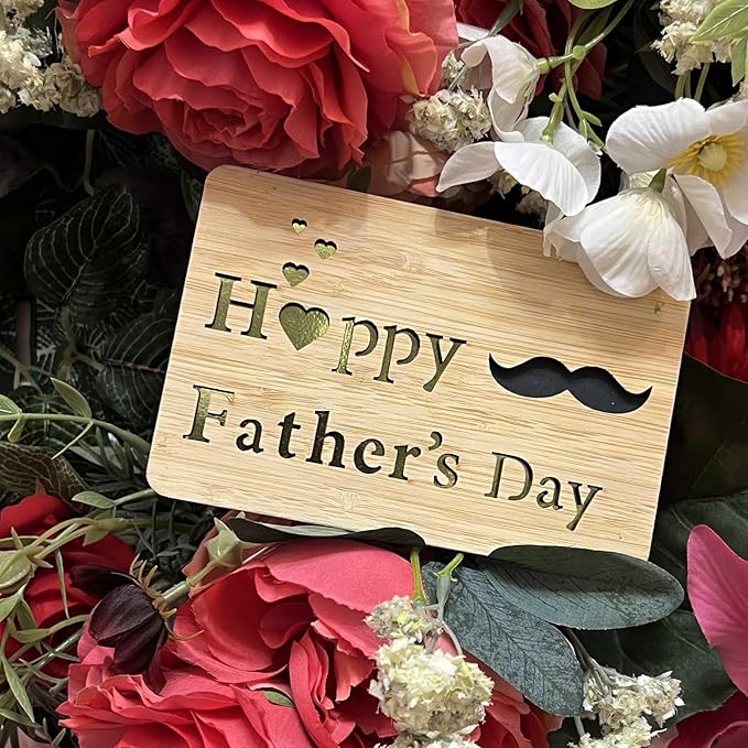Fathers Day Cards,Handmade Bamboo Greeting Cards,Wooden Thankyou Card,Father's day Card for Dad,Happy fathers day