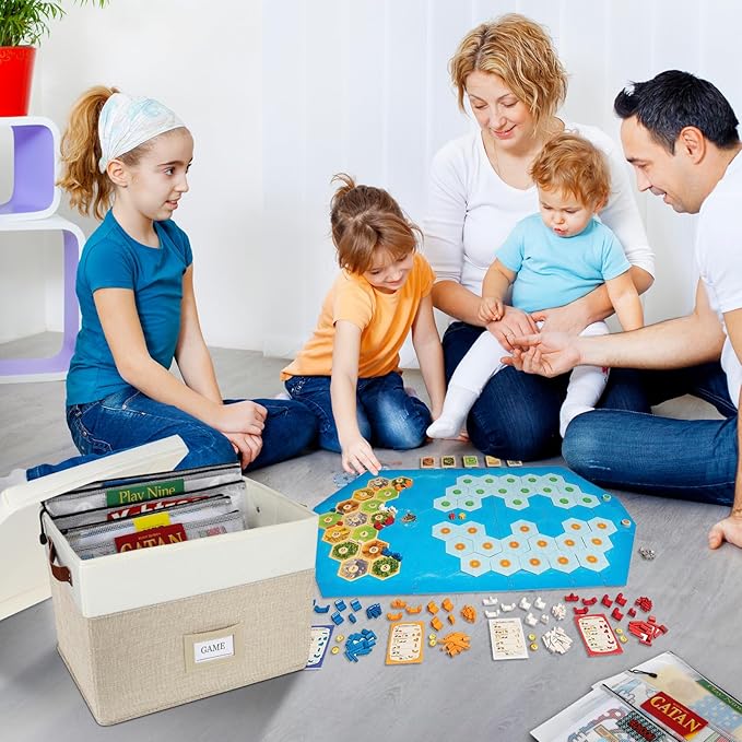 Board Game Storage, Board Game Organizer with 12pcs Zipper Bags and Writable Stickers, Board Game Organizers Storage with Lid for Office Supplies, Puzzles, Video Game, Craft Product