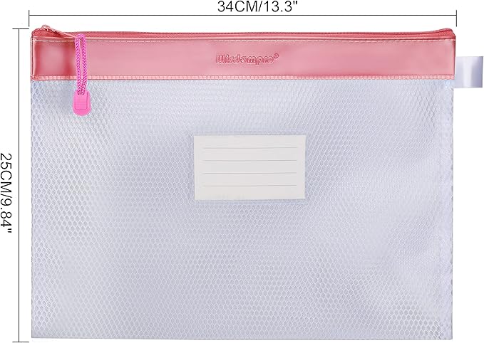 Zipper Pouch, Wisdompro 4 Packs Durable Letter Size Waterproof Mesh File Bag, Document Organizer - Pink