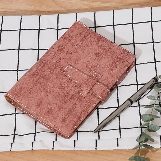 Wonderpool Leather Journal Refillable Binder A6 Writing Notebook Folder Organiser with Dotted Paper & Multi Pockets Cover for Business School Travel (A6, Brown)