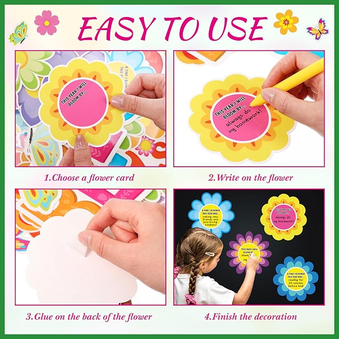 Kosiz Spring Bicycle Bulletin Board Decorations Set Flower Butterfly Bike Paper Cutouts Watch Us Blossom Bloom Classroom Decorations with Green Borders for School Chalkboard Wall Door Home