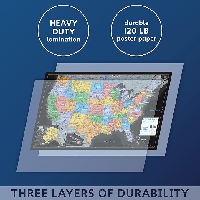 2 Pack - Laminated World & US Map Poster Set - Wall Chart Map of the World & United States - Made in the USA [Black]