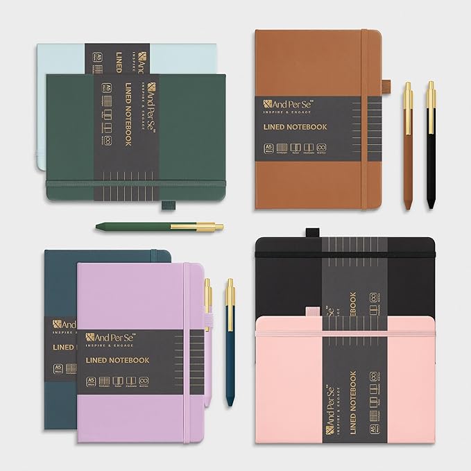 A5 Lined Leather Journal and Pen Set, Hardcover Notebook with Pen, 160 Pages 100gsm Thick Ruled Paper for Men Women, for Work, Business, School or Home Writing, 5.7'' x 8'' (Light Brown-Set1)