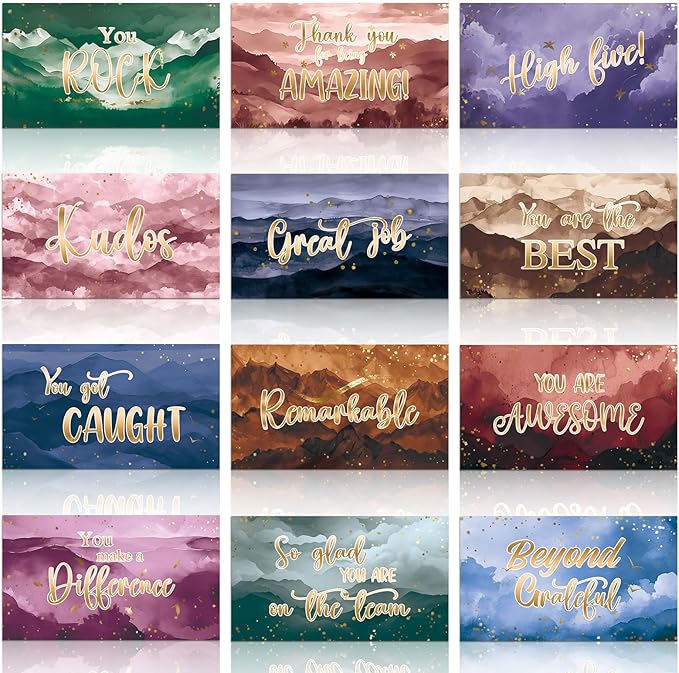 Yeaqee 240 Pcs Employee Appreciation Kudos Cards Funny Blank Back Motivational Card Encouragement Thank You Note Recognition Card for Teacher College Affirmation Gift(Scenery)