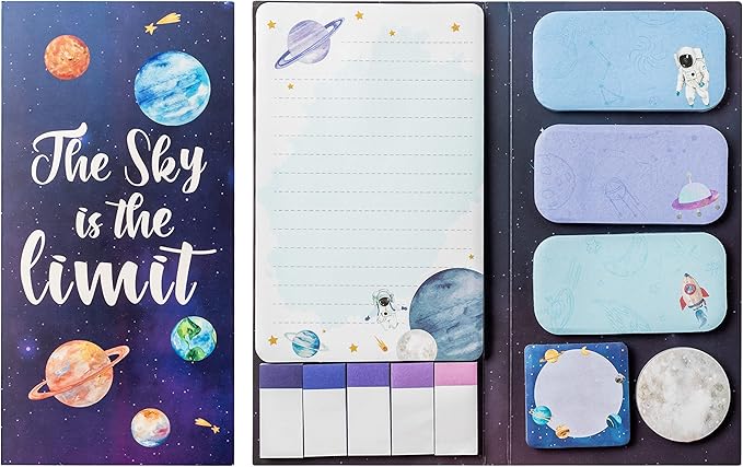 The Sky is The Limit Sticky Notes Set, 550 Sheets, Outer Space Galaxy Planet Pattern Self-Stick Notes Pads Divider Tabs Bundle Writing Memo Pads Back to School Office Supplies Small Gift