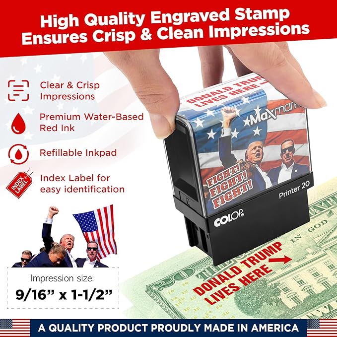 Donald Trump Lives Here Stamp - Self Inking Stamp for Trump 2024 Merchandise, Office Supplies, Election Party Decorations - Supports American Families!