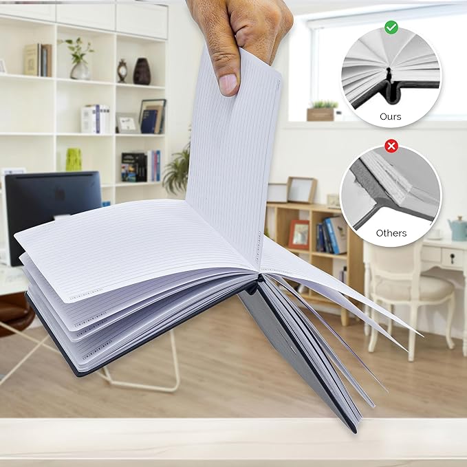 Nextnoid Hardcover PU Leather Lined Notebook Journal - 120 GSM Thick Paper, Medium A5-160 Pages Perfect for Writing, Journaling, and Note-Taking (Black,Ruled)