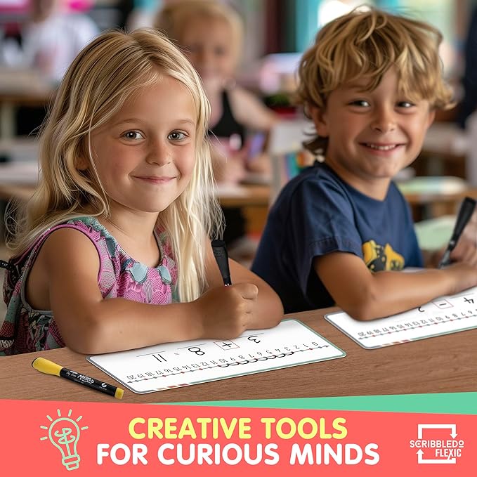 SCRIBBLEDO Dry Erase Number Line for Students 4”x12” Small White Board Dry Erase Sheets Math Manipulatives Number Lines for Classroom Supplies Teacher Pack 10 Sheets