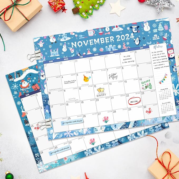 Gannyfer Large Desk Calendar 2024-2025 - 18 months from Otc 2024 to Mar 2026, 22" x 17" Desktop/Wall Pad Calendar with to-do List, Thick Paper with Plastic Cover, Large Ruled Blocks - Snow (2 Binder Clips Included)