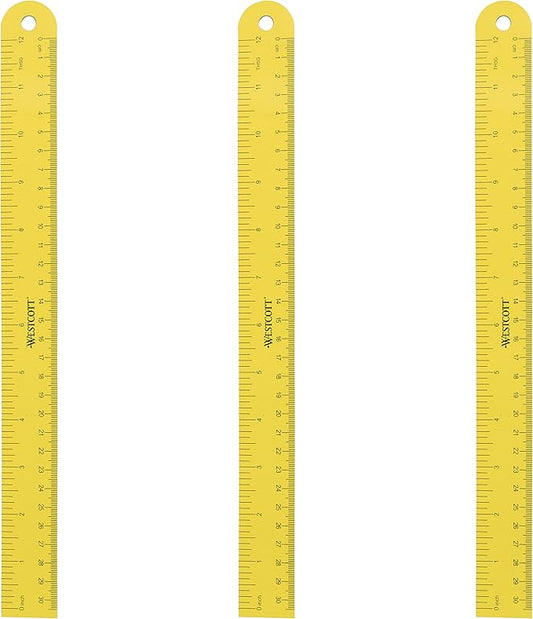 Westcott ‎16264 Magnetic Flexible Rulers, 12 Inch, Yellow (3 Pack)