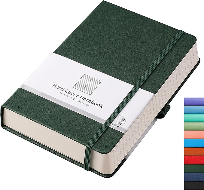 AHGXG Lined Journal Notebook - 320 Numbered Pages Thick Journal for Writing A5 College Ruled Notebook, 100gsm Lined Paper, Leather Hardcover, for Women Men Work Office School, 5.75'' X 8.38''-Green