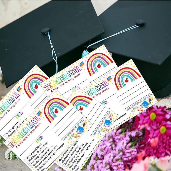 4 x 6 inch Rainbow Happy Mail Teacher Notes to Parents Classroom Good Behavior Incentive Motivational Cards 50 Pcs Motivational Notes Positive Postcards For Home,Preschool, Kindergarten, Elementary (Color3)