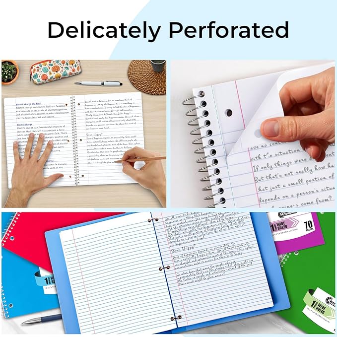 1440 Packs (Pallet) 1 Subject Notebooks, Spiral Notebook Bulk, Wide Ruled, Pallet of Notebooks, 70 Sheets (140 pages), 8 x 10-1/2",Bulk Spiral Notebooks for School & Office, 4-7 Days Transit