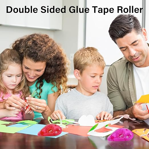 Glue Runner Permanent, Double Sided Adhesive Scrapbook Runner Tape Roller, 0.3-inch by 360-Inch, Permanent Adhesive Dots Roller Applicator - 12Packs Rose and Red
