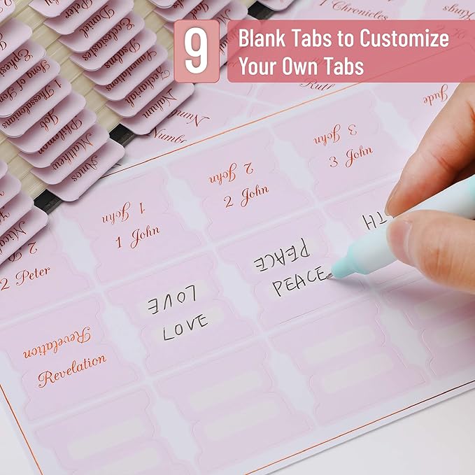 Mr. Pen- Bible Tabs, 75 Tabs, Baby Pink, Bronze Foil Embossed Lettering, Laminated Bible Tabs for Women and Men, Bible Tabs for Study Bible Index Tabs, Bible Book Tabs, Bible Labels Tabs