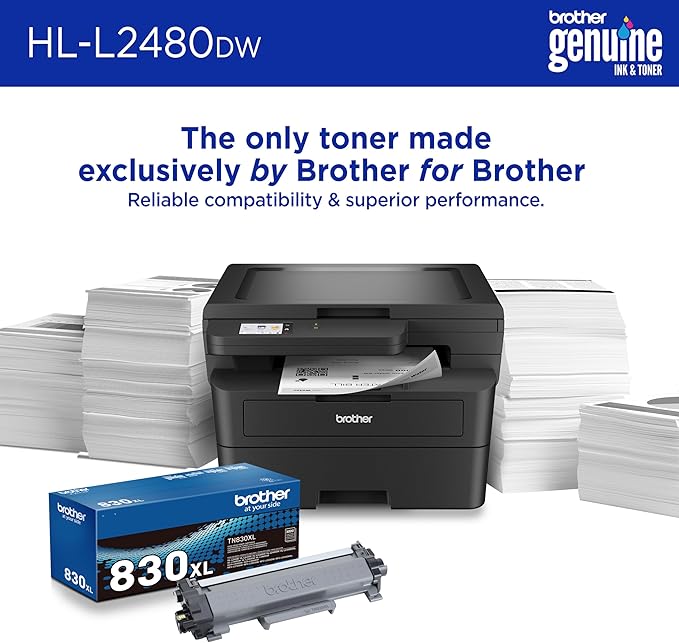 Brother HL-L2480DW Wireless Compact Mobile Monochrome Multi-Function Laser Printer with Copy, Scan, Duplex, Black & White Output | Includes Refresh Subscription Trial(1), (Renewed Premium)