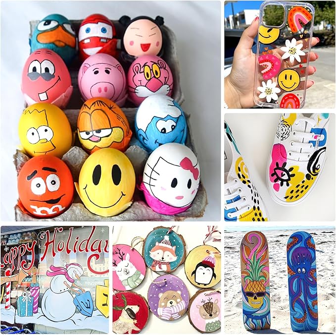 SFAIH Acrylic Creative Markers - 3mm Replaceable Nibs 24 Colors, Large Ink Capacity, Ultra-High Coverage, Non-Bleeding Water-Based Ink, Drawing Markers for Art Supplies, Wood, Fabric, Rock Painting