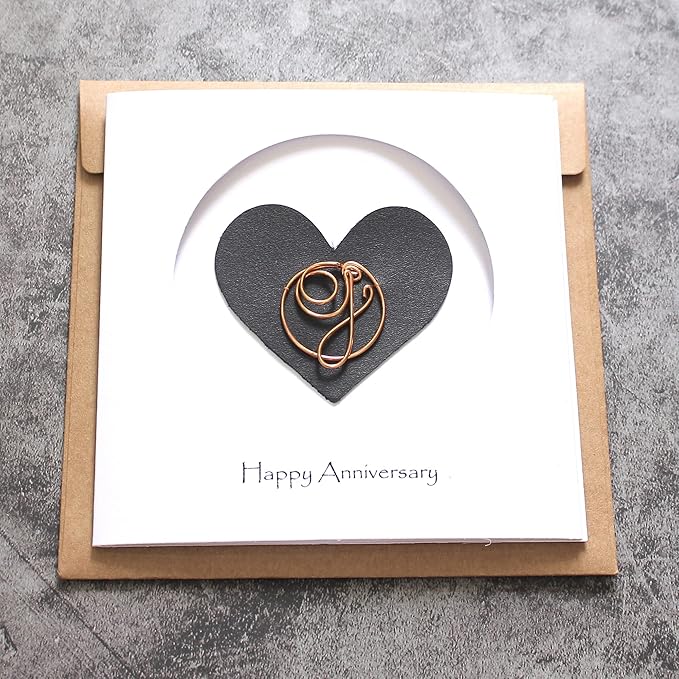 Personalized Initial Copper Card, Copper Initial, Anniversary Card for Her, Couple, Gift for Her (G)