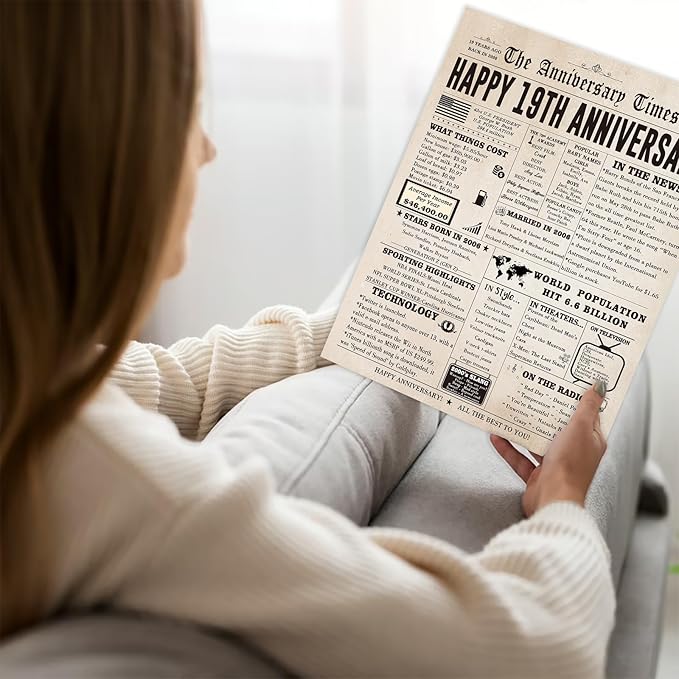 Funny 19 Years Anniversary Card for Her Him, Sweet 19th Wedding Anniversary Card for Husband Wife Couple, Large 19th Anniversary Cards for Parents