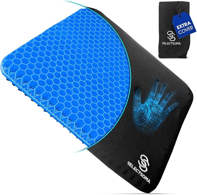 SelectSoma Gel Seat Cushion for Long Sitting Pressure Relief for Back, Sciatica, Coccyx, Tailbone Pain – Wheelchair Cushions, Car and Truck Seat Cushion, Chair Pad for Office Chairs - Egg Seat