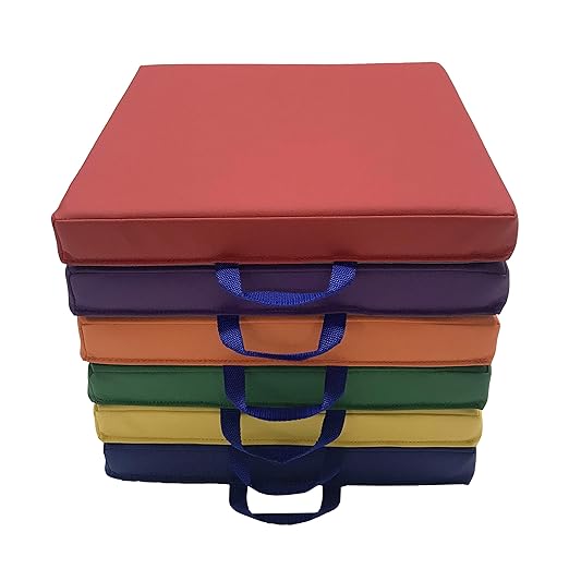 Factory Direct Partners SoftScape 15 inch Square Classroom Floor Cushions with Handles; Flexible Seating for Daycare, Preschool, Playroom; 2 inch Thick Deluxe Foam (6-Piece) - Assorted, 12228-AS