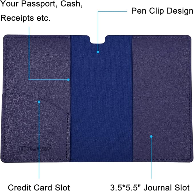 Wisdompro Journal Cover, 2 Pack PU Leather Notebook Cover for Field Notes, or other 3.5" x 5.5" Pocket Notebooks - Blue