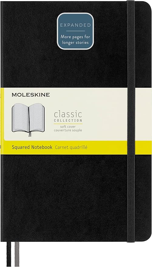 Moleskine Classic Expanded Notebook, Soft Cover, Large (5" x 8.25") Squared/Grid, Black, 400 Pages