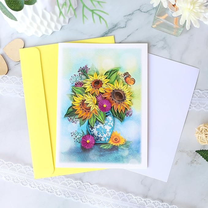 KingKraft Birthday Card for Women, Happy Birthday Card for Mom, Sister, Daughter, Sunflower Quilling Card, Anniversary Card for Wife, Thinking of You, Valentines Day Card, Mothers Day Card