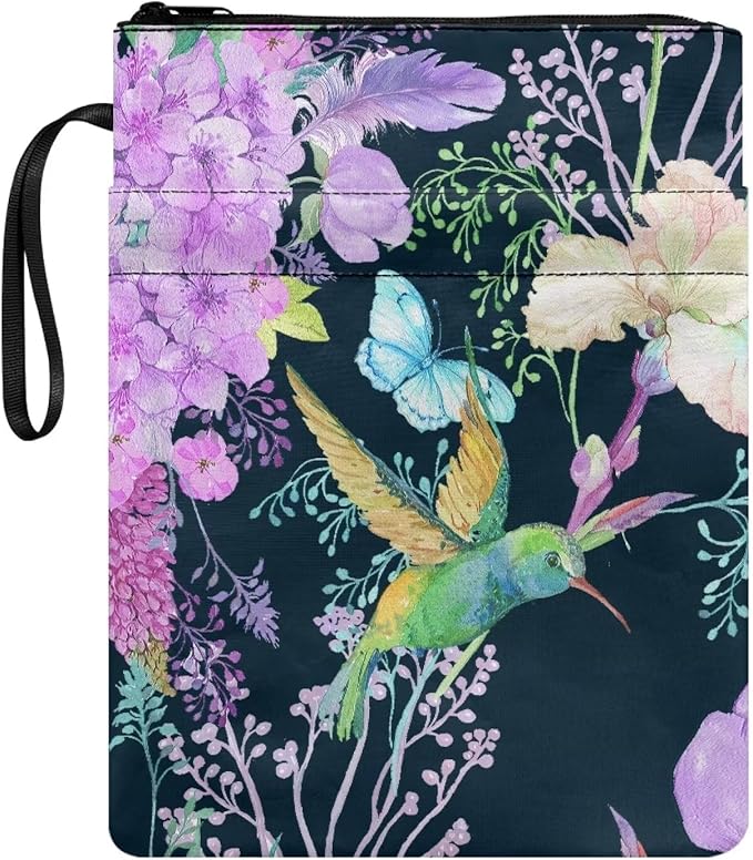 COEQINE 9x11 Book Sleeves Book Covers Portable Hummingbirds Aesthetic Zippered Book Cover Case with Pen Holder for Travel Accessories
