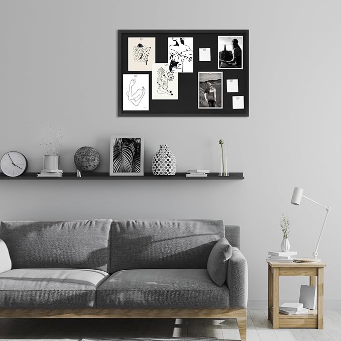 Cork Board with Linen Black,Bulletin Board 23"x17", Corkboards for Office Home School Message Board or Vision Board Decoration.