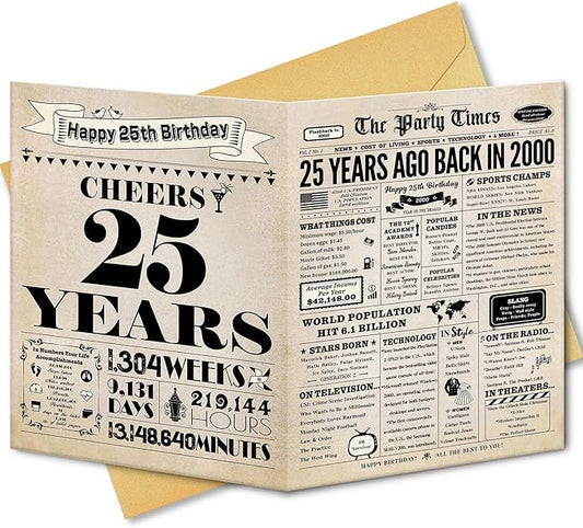 25th Birthday Card, 25th Birthday Decorations for Her Him, 25th Birthday Gifts for Daughter Son, Back in 2000 Birthday Card