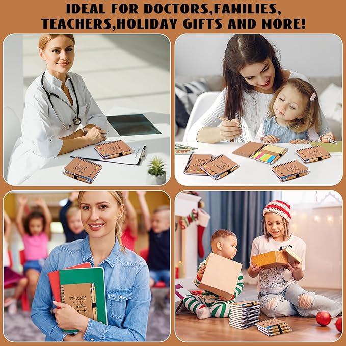 20 Sets Employee Appreciation Gifts Inspirational Spiral Notebooks with Sticky Notes Notepads Motivational Bamboo Ballpoint Pens for Nurse Coworker Teacher (THANK YOU)