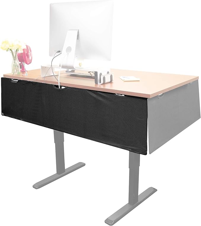 Mount-It! Under Desk Modesty Panel for Office Desks and Sit Stand Workstations [60 Inches Wide] Mesh Organizer Pockets for Cables and Wires (Black)