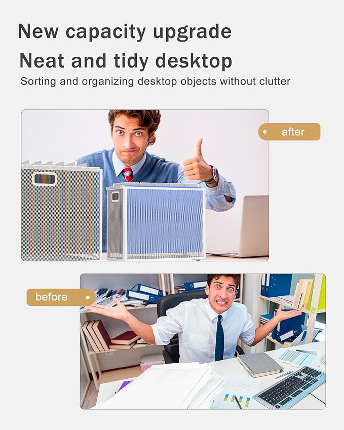 Oterri Hanging File Organizer, Metal File Organizer, Portable Desktop File Organizer for Letter Size Folder, Mesh Hanging File Crate for Office,Folders Not Included(Pure White,2 Pack)