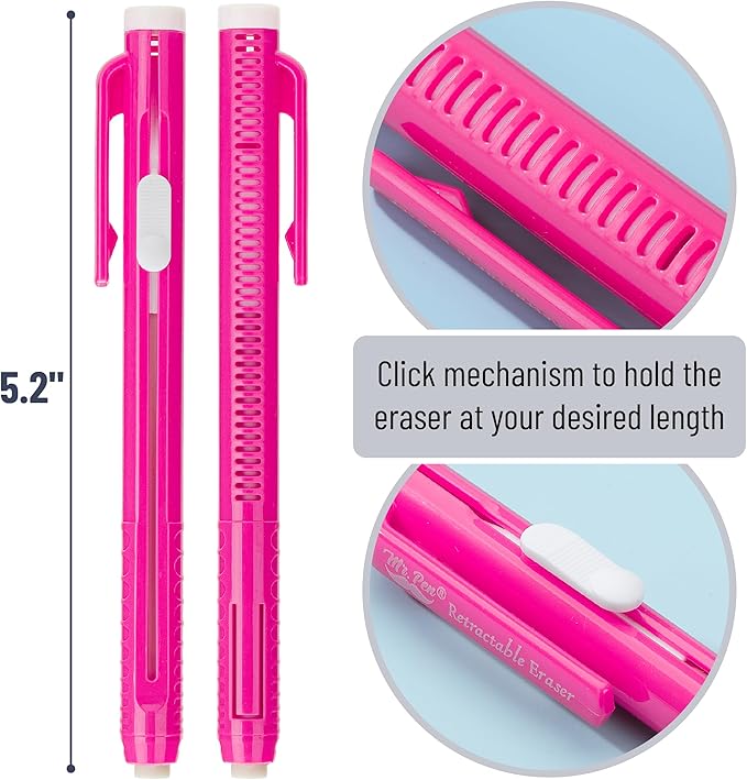 Mr. Pen- Retractable Mechanical Eraser Pen, Pack of 24, Blue & Pink Barrels with White Erasers, Pencil Eraser for Pencils, Retractable Eraser Pen, Eraser for Artists, Eraser for Pens