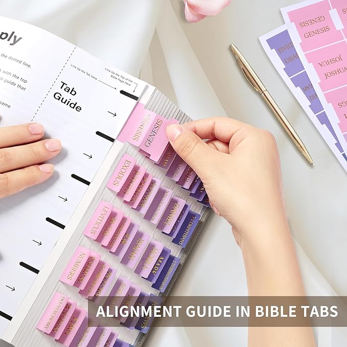 Bible Tabs for Women & Men, Laminated Bible Tabs for Study Bible, Large Print Bible Tabs for Easy Navigation, Bible Index Tabs, 66 Tabs Old & New Testament, Extra 9 Blank Tabs - Violet Ombre