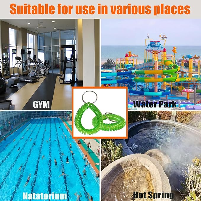 Pack of 36 Colorful Spring Spiral Wrist Coil Key Chain, Wristband Key Ring (Solid Green)