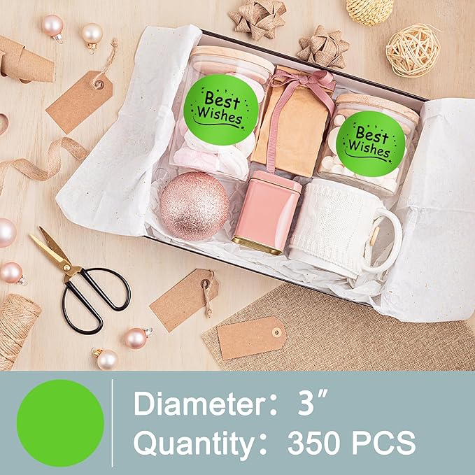 Hybsk 3 inch Circle Color Direct Thermal Stickers Shipping Labels for Barcodes,Name Tag,DIY Logo Design,QR Code,Inventory– Compatible with Zebra,Rollo,Munbyn,and More-350 pcs (3 inch,Green)