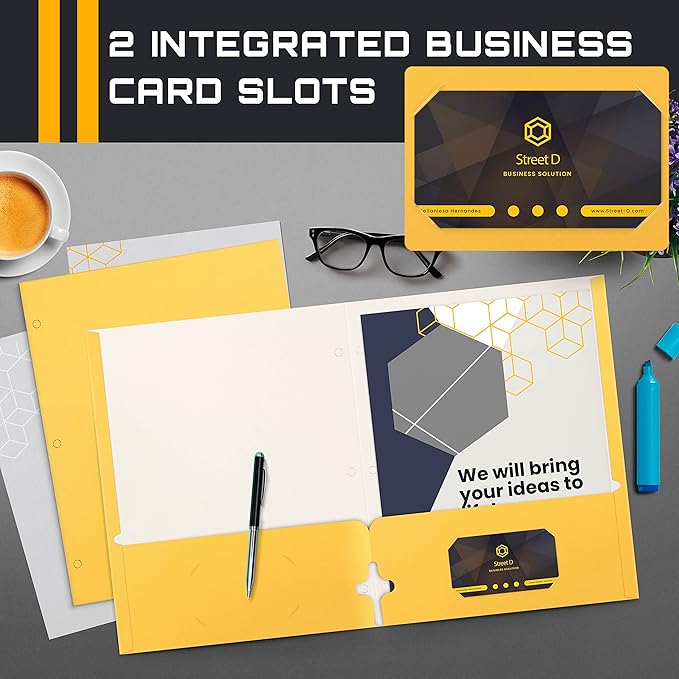 Better Office Products Two Pocket Portfolio Folders, 50-Pack, Yellow, Letter Size Paper Folders, 50 Pieces, Yellow