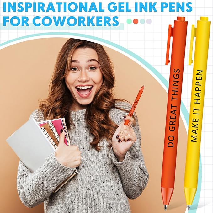 50 Pcs Gel Ink Pens Motivational Inspirational Quote Pen Retractable Rolling Ball Smooth Writing for Coworkers Supplies Office Home(Bright Color,Awesome)
