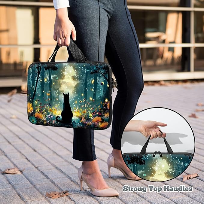 Universal Laptop Sleeve Tablet Case 12 inch, Glowworm Cat Slim Carrying Case Durable Handbag Travel Laptop Bag for Surface Pro 9 8 7/Laptop Go 2 3, MacBook Air 11/12