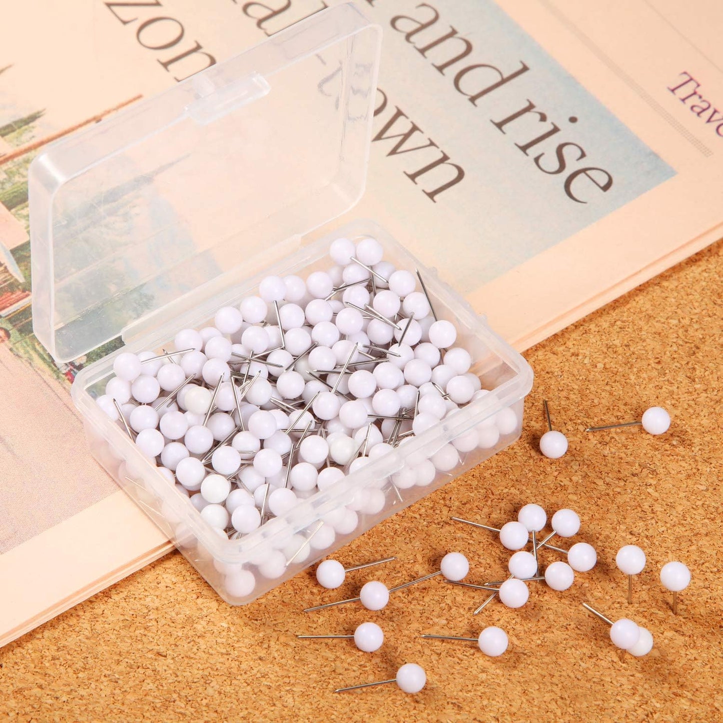 Map Tacks Push Pins Small Size 300 Packs (White, 1/5 Inch)