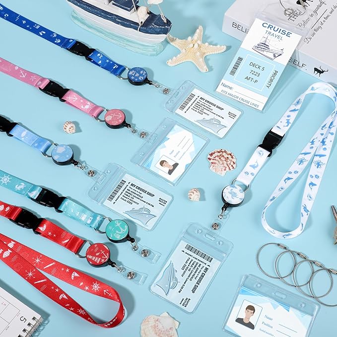 6 Pack Cruise Ship Lanyards, Cruise Lanyards for Ship Key Cards with Waterproof ID Holder Cruise Luggage Tags Retractable Badge Reel & Detachable Buckle for Cruise Essentials