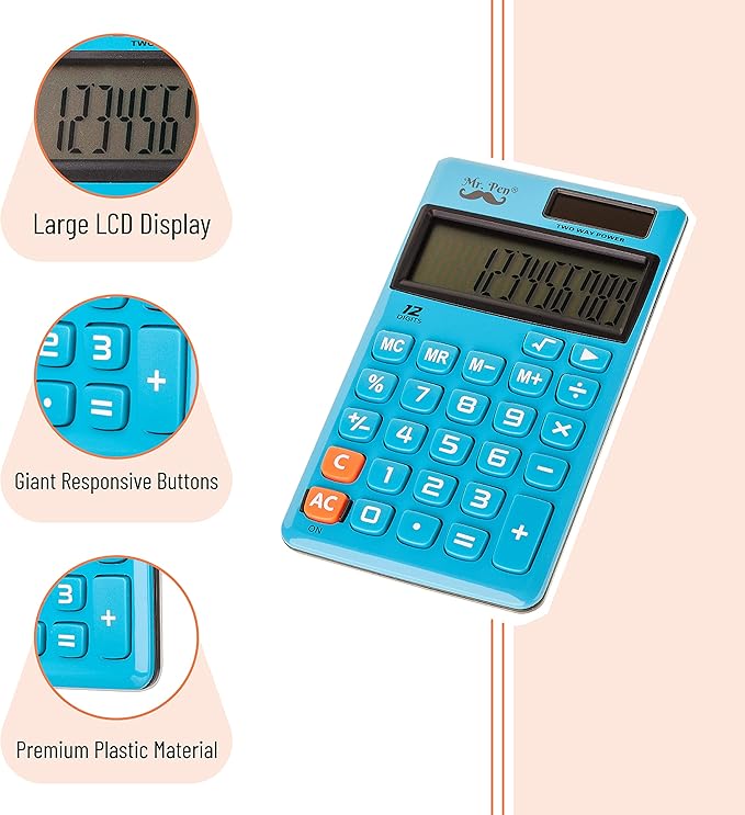 Mr. Pen- Standard Function Calculator, 12 Digits, Small Calculator, Solar Calculator, Pocket Calculator, Simple Calculator, Basic Office Calculators, Solar Handheld Calculator, Standard Calculator