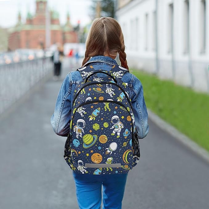 MNSRUU Laptop Backpack with Chest Strap, Astronauts and Alien in Space School Backpack, Travel Hiking Backpack for Boys Girls Teen Adult, Rucksack, Knapsack