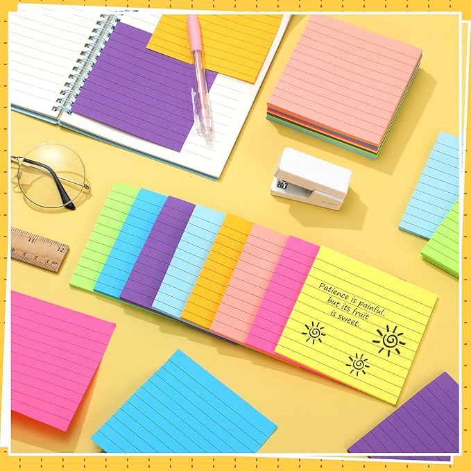 Yexiya 64 Pcs Lined Sticky Notes Self Stick Notes with Lines Bright Assorted Colors Sticky Notes for Home Office Products Post Memos, 1920 Sheets(4 x 4 Inch,Chic Color)